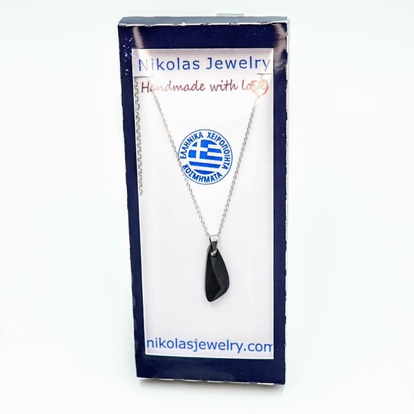 Φτερό Κρυστάλλινο Επώνυμο Μαύρο Μενταγιόν με Ιδιαίτερες Λάμψεις Δεμένο με Ατσάλι Nikolas Jewelry - γυαλί, κοντά, ατσάλι, μενταγιόν - 5