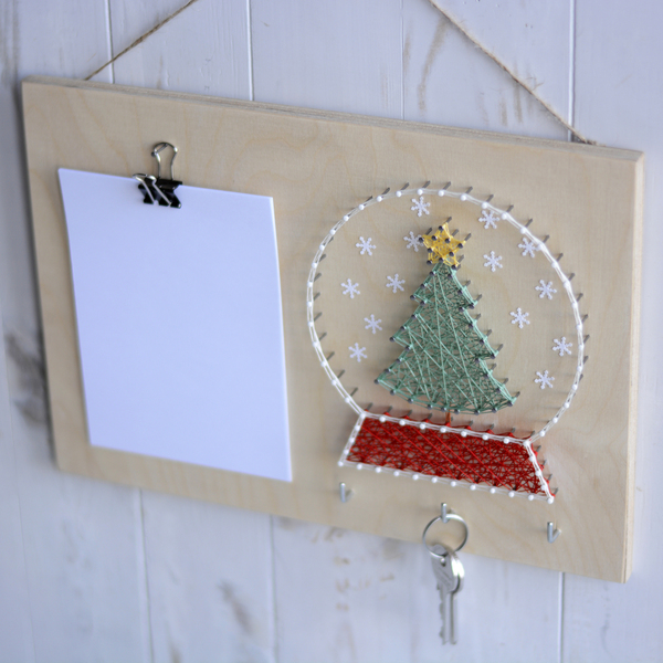 Χριστουγεννιάτικο διακοσμητικό τοίχου με κλειδοθήκη και θέση για σημειώσεις ή φωτογραφία 30x21cm - ξύλο, για φωτογραφίες, διακοσμητικά, χριστούγεννα - 3