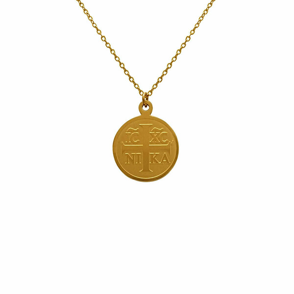 Κολιέ από Ατσάλι με Φυλαχτό Κωνσταντινάτο | Χρυσό | KOKO6640 - charms, κοντά, ατσάλι, φθηνά - 2