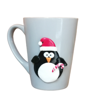 Χριστουγεννιάτικη Χειροποίητη τρισδιάστατη κούπα με πολυμερικό πηλό σχέδιο πιγκουινάκι - δώρο, πηλός, χριστουγεννιάτικα δώρα, κούπες & φλυτζάνια, είδη κουζίνας