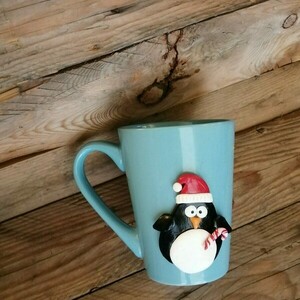 Χριστουγεννιάτικη Χειροποίητη τρισδιάστατη κούπα με πολυμερικό πηλό σχέδιο πιγκουινάκι - δώρο, πηλός, χριστουγεννιάτικα δώρα, κούπες & φλυτζάνια, είδη κουζίνας - 4
