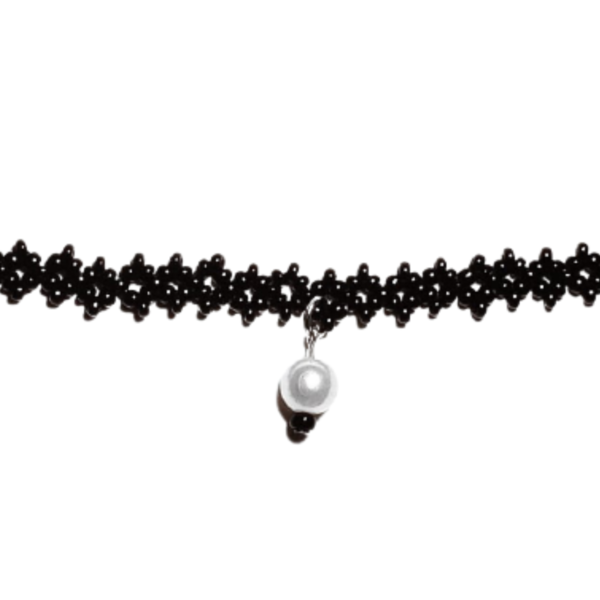 Μαύρο Κολιε-Choker με Seed Beads και Πέρλα - τσόκερ, χάντρες, κοντά, πέρλες, seed beads - 2