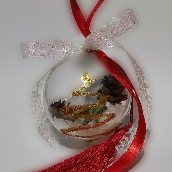 Χριστουγεννιάτικη χειροποίητη μπάλα με αστεράκια και κουκουνάρια - 6εκ. - αστέρι, plexi glass, κουκουνάρι, στολίδια, μπάλες