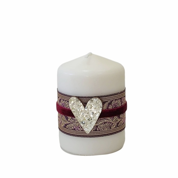 Διακοσμητικό μικρό κερί με ξύλινη καρδιά Ύψος 8cm - vintage, καρδιά, χειροποίητα, χριστουγεννιάτικα δώρα, κεριά & κηροπήγια - 5