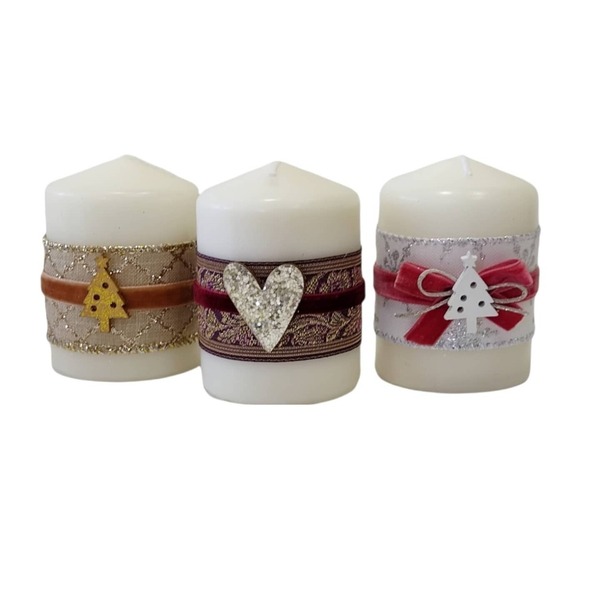 Διακοσμητικό μικρό κερί με ξύλινη καρδιά Ύψος 8cm - vintage, καρδιά, χειροποίητα, χριστουγεννιάτικα δώρα, κεριά & κηροπήγια - 4