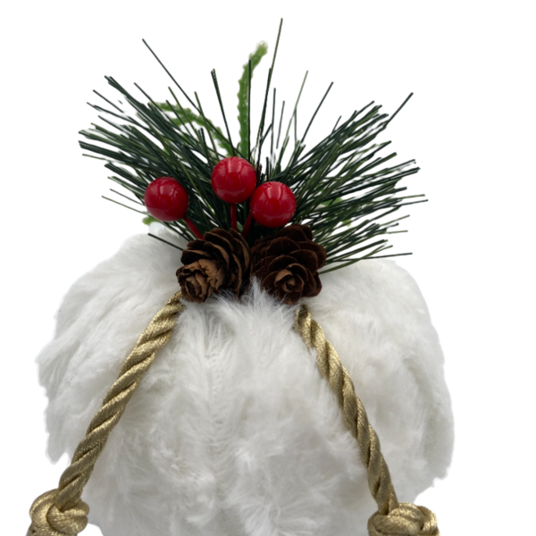 Γουνινη ασπρη χριστουγεννιατικη διακοσμητικη κολοκυθα διαμ. 12 εκατ. - ύφασμα, διακοσμητικά, κουκουνάρι, κολοκύθα