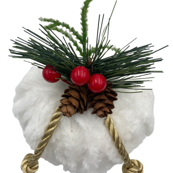 Γουνινη ασπρη χριστουγεννιατικη διακοσμητικη κολοκυθα διαμ. 12 εκατ. - ύφασμα, διακοσμητικά, κουκουνάρι, κολοκύθα - 2