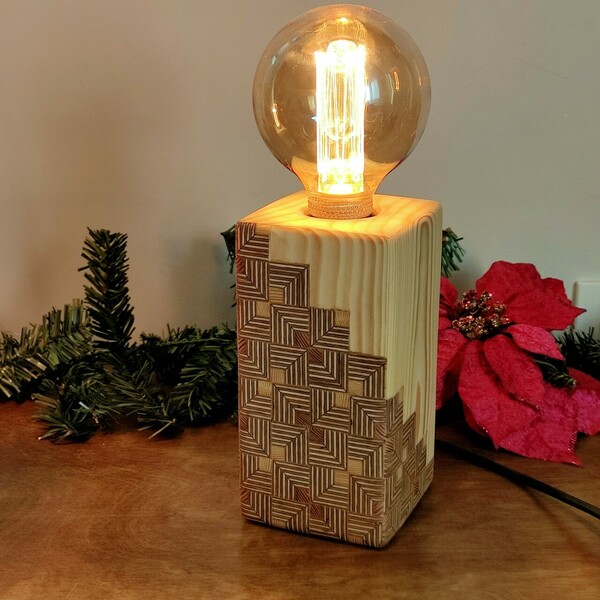 Ξύλινο χειροποίητο επιτραπέζιο Dimmable φωτιστικό με μοτίβο - ξύλο, πορτατίφ - 4