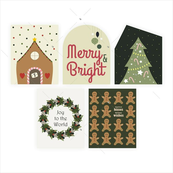 Χριστουγεννιάτικες κάρτες - σετ 5τεμαχίων (1) - χαρτί, αστέρι, σπίτι, ευχετήριες κάρτες, δέντρο