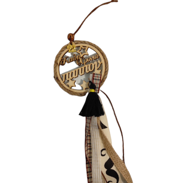 Ξύλινο Στολίδι με ευχή "Καλή Χρονιά Παππού" 35cm ύψος - charms, στολίδι, παππούς, γούρια - 2