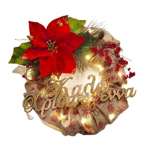 Χριστουγεννιάτικο στεφάνι με κόκκινο Αλεξανδρινό λουλούδι - ύφασμα, στεφάνια, διακοσμητικά