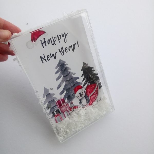 Ευχετήρια Κάρτα με Πιγκουινάκι σε Plexi Glass Κουτί 11x17.5Yεκ Χριστουγεννιάτικη Κάρτα με Πιγκουινάκι - ευχετήριες κάρτες, δέντρο, δώρο, plexi glass, χιονονιφάδα - 2