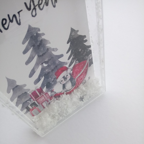 Ευχετήρια Κάρτα με Πιγκουινάκι σε Plexi Glass Κουτί 11x17.5Yεκ Χριστουγεννιάτικη Κάρτα με Πιγκουινάκι - ευχετήριες κάρτες, δέντρο, δώρο, plexi glass, χιονονιφάδα - 5