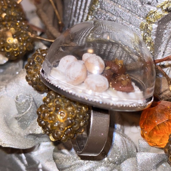 Χριστουγεννιάτικο Δαχτυλίδι με κουραμπιέδες και μελομακάρονα απο πολυμερικό πηλό - επάργυρα, χριστουγεννιάτικο, ατσάλι, μεγάλα, αυξομειούμενα - 3