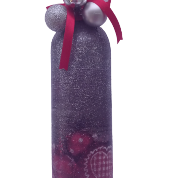 Διακοσμητικό χειροποίητο Χριστουγεννιάτικο μπουκάλι ασημί μπαλες - γυαλί, διακοσμητικά
