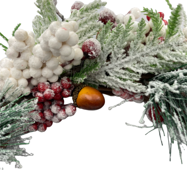 Χειροποιητο Χριστουγεννιατικο Χιονισμενο Στεφανι με κουκουναρια,βελανιδια,και ξυλινο δεντρακι διαμ. 30x30 εκατ. - ξύλο, στεφάνια, διακοσμητικά, χριστουγεννιάτικα δώρα - 3