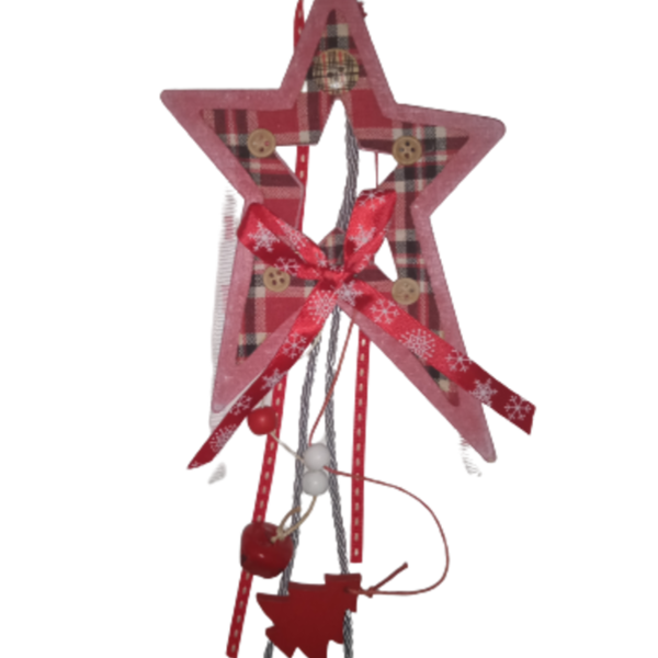 Χριστουγεννιατικο στολιδι/Γουρι 2024 ξύλινο αστέρι 18εκ κοκκινο - apois - ξύλο, αστέρι, νονά, χριστουγεννιάτικα δώρα, στολίδια - 2