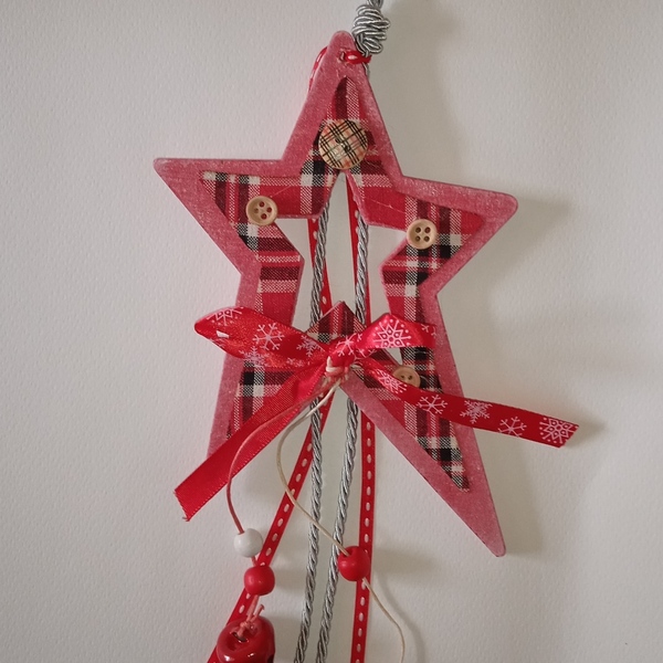 Χριστουγεννιατικο στολιδι/Γουρι 2024 ξύλινο αστέρι 18εκ κοκκινο - apois - ξύλο, αστέρι, νονά, χριστουγεννιάτικα δώρα, στολίδια - 3