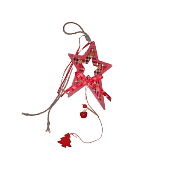 Χριστουγεννιατικο στολιδι/Γουρι 2024 ξύλινο αστέρι 18εκ κοκκινο - apois - ξύλο, αστέρι, νονά, χριστουγεννιάτικα δώρα, στολίδια