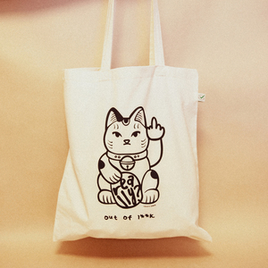 "Maneki neko" handprinted organic cotton tote bag - ώμου, all day, χειρός, tote, πάνινες τσάντες