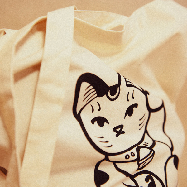 "Maneki neko" handprinted organic cotton tote bag - ώμου, all day, χειρός, tote, πάνινες τσάντες - 3