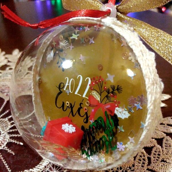 Χριστουγεννιάτικη Διαφανής Μπάλα με ευχή 8εκ - plexi glass, στολίδια, μπάλες - 3