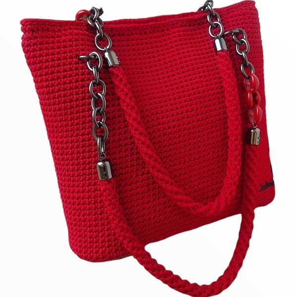 Κόκκινη τσάντα πλεκτή-Αντίγραφο - ώμου, μεγάλες, all day, πλεκτές τσάντες