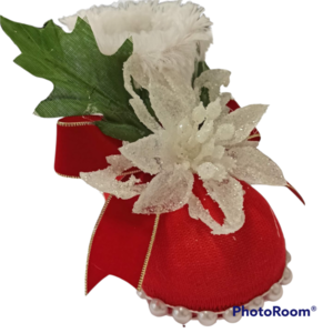 Χριστουγεννιάτικη μπότα κόκκινη με πέρλες - ύφασμα, διακοσμητικά, χριστουγεννιάτικα δώρα - 5