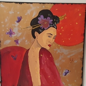 Καμβάς με ακρυλικά Asian Beauty 40x40 - πίνακες & κάδρα, πίνακες ζωγραφικής