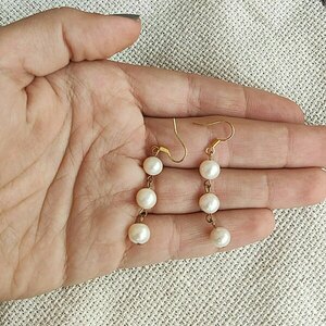 σκουλαρίκια λευκά μαργαριτάρια κλασικά - ημιπολύτιμες πέτρες, επιχρυσωμένα, κρεμαστά, πέρλες, νυφικά - 4
