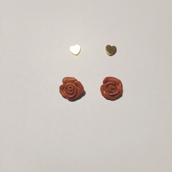 Διπλό σετ τριαντάφυλλο και ατσάλινη καρδούλα - τριαντάφυλλο, πηλός, λουλούδι, καρφωτά, ατσάλι - 2