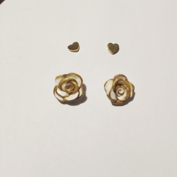 Διπλό σετ τριαντάφυλλο και ατσάλινη καρδούλα - τριαντάφυλλο, πηλός, λουλούδι, καρφωτά, ατσάλι - 3