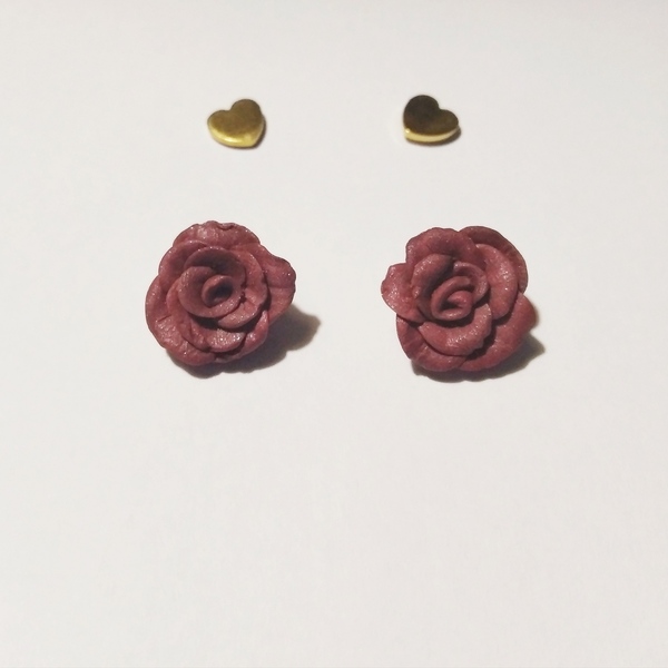 Διπλό σετ τριαντάφυλλο και ατσάλινη καρδούλα - τριαντάφυλλο, πηλός, λουλούδι, καρφωτά, ατσάλι - 4