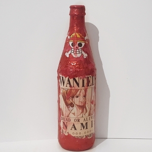 Μπουκάλι Διακοσμητικό One Piece Ροζ Μεταλλικό Χρώμα - διακοσμητικά μπουκάλια, γυαλί, vintage, ντεκουπάζ