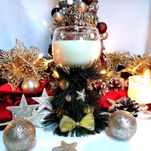 Χριστουγεννιάτικο αρωματικό κερί σε στολισμένο κολωνάτο ποτήρι 15*11cm - γυαλί, αρωματικό, χριστουγεννιάτικα δώρα, πρωτότυπα δώρα, κεριά & κηροπήγια - 2
