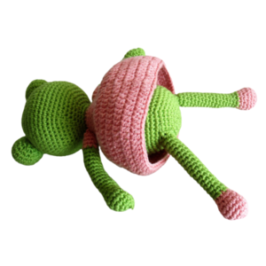 Πλεκτή χειροποίητη βατραχίνα amigurumi με ροζ φορεματάκι, πλεγμένη με βαμβακερό νήμα, ύψους 25 εκ. - χειροποίητα, πλεκτή, amigurumi - 3