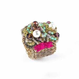 ATHINA MAILI - Υφαντό δαχτυλίδι με μαργαριτάρια και γυάλινες χάντρες - υφαντά, χειροποίητα, boho, statement