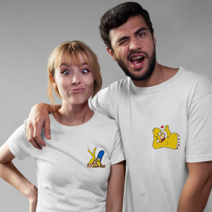 Σετ για ζευγάρι Αγ. Βαλεντίνου δυο βαμβακερα μπλουζάκια με κεντητό σχέδιο sexy ζευγαρι Simpsons - ύφασμα, ζευγάρια, αγ. βαλεντίνου, σετ δώρου