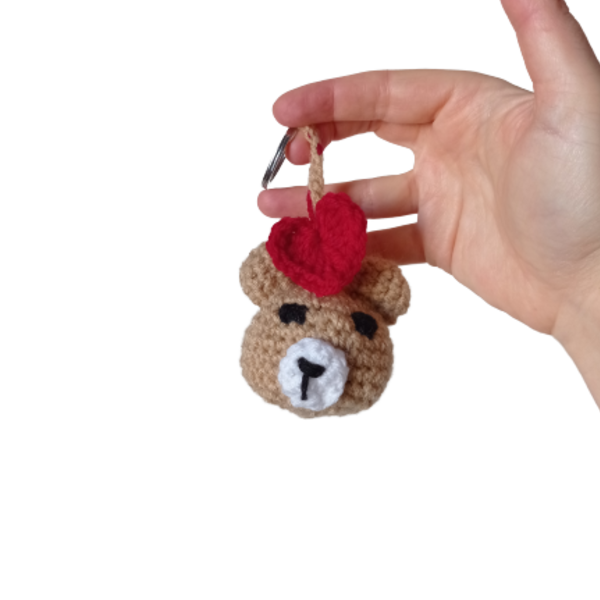 Μοναδικό πλεκτό μπρελόκ ζωάκι μπεζ αρκουδάκι κόκκινη καρδούλα. Διαμετρος 6 εκ. Υψος 15εκ. - μαλλί, μπρελόκ, αρκουδάκι, amigurumi, σπιτιού - 3
