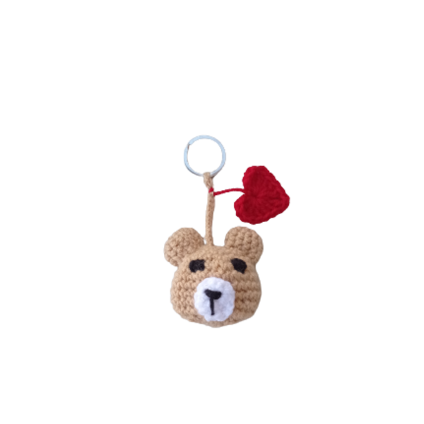 Μοναδικό πλεκτό μπρελόκ ζωάκι μπεζ αρκουδάκι κόκκινη καρδούλα. Διαμετρος 6 εκ. Υψος 15εκ. - μαλλί, μπρελόκ, αρκουδάκι, amigurumi, σπιτιού - 4