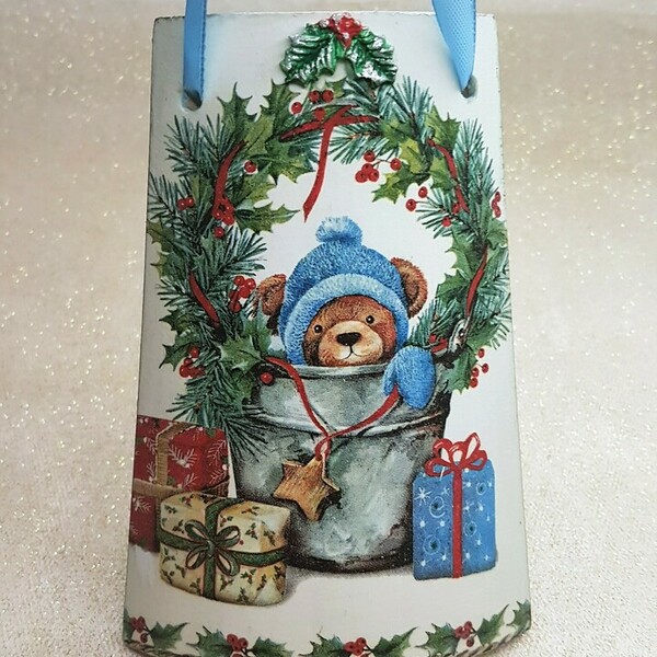 Χριστουγεννιάτικο Ξύλινο Διακοσμητικό Αρκουδάκι - ξύλο, στολίδι, αρκουδάκι, χριστουγεννιάτικα δώρα - 3