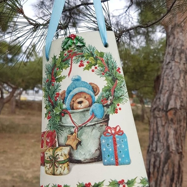 Χριστουγεννιάτικο Ξύλινο Διακοσμητικό Αρκουδάκι - ξύλο, στολίδι, αρκουδάκι, χριστουγεννιάτικα δώρα - 5
