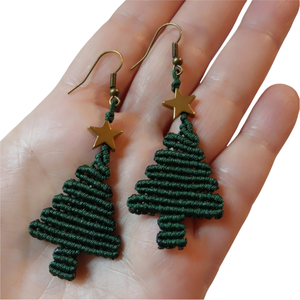 Σκουλαρίκια Χριστουγεννιάτικο Δέντρο Μακραμέ Πράσινο Κυπαρισσί. - ημιπολύτιμες πέτρες, μακραμέ, μικρά, κρεμαστά, γάντζος