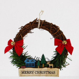 Χριστουγεννιάτικο Στεφάνι bamboo με ξύλινη ταμπέλα Merry Christmas 20cm - ξύλο, στεφάνια, σπίτι, διακοσμητικά, δέντρο