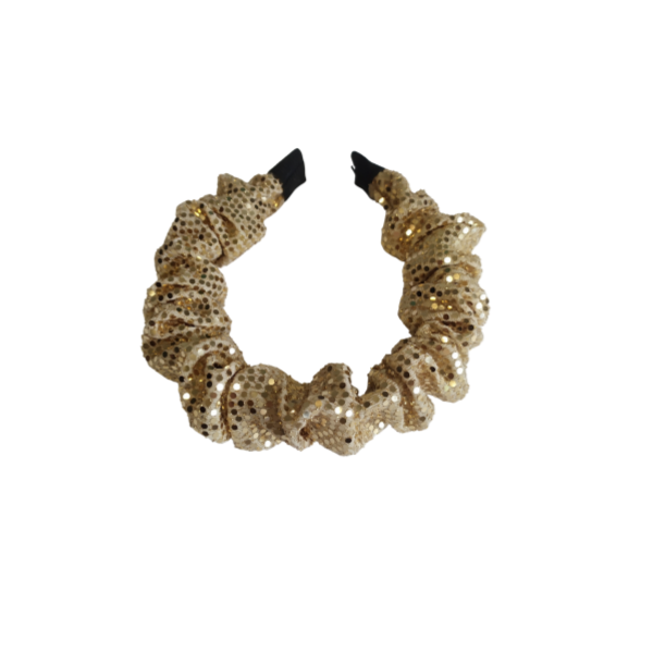 Γυναικεία χρυσή στέκα scrunchie με παγιέτες - ύφασμα, γυναικεία, για τα μαλλιά, στέκες - 2