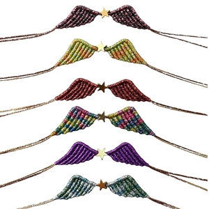 Βραχιόλι angel wings μακραμέ κόκκινο metallic - ημιπολύτιμες πέτρες, νονά, χεριού, αυξομειούμενα, γούρια - 3