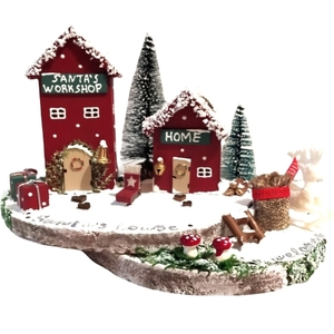 Χριστουγενιάτικο χωριό - του Άι Βασίλη - κόκκινο 16 εκ. - ξύλο, σπίτι, διακοσμητικά