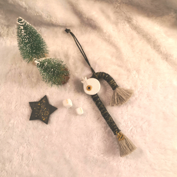Κρεμαστό Γούρι 2022 & Χριστουγεννιάτικο Στολίδι - Καραμέλα με Κεραμικό Ρόδι (με Ματάκι) - νήμα, πηλός, ρόδι, στολίδια - 3
