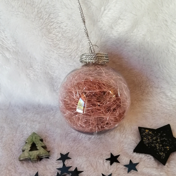 Χριστουγεννιάτικη Διάφανη Μπάλα με Ροζ Γέμιση - αστέρι, plexi glass, στολίδια, μπάλες - 2