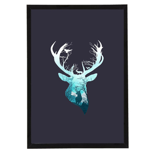 Bookish Poster Blue Deer 21x30cm - πίνακες & κάδρα, αφίσες, ζωάκια